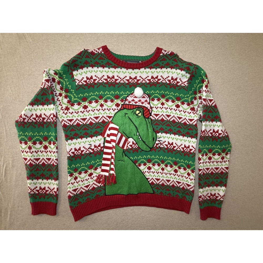 33 Degrees. Large. Dinosaur Christmas Knit sweater. 100% cotton